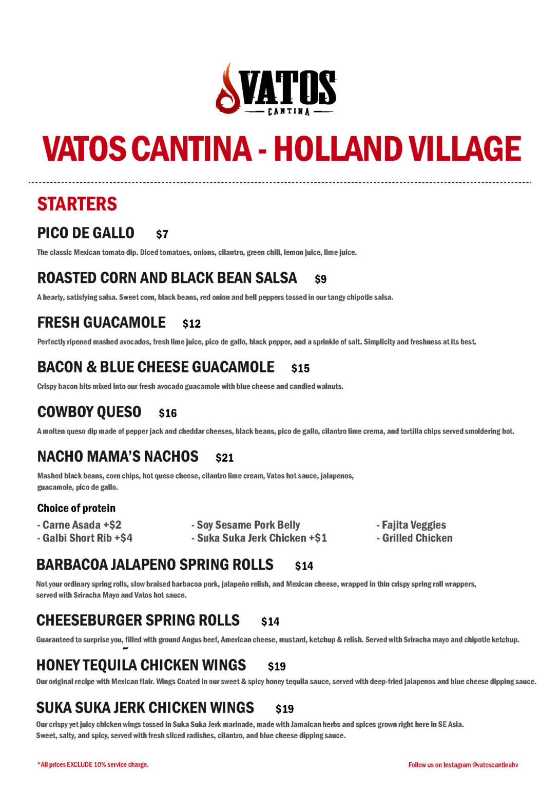 Vatos Cantina Food Menu Page 1